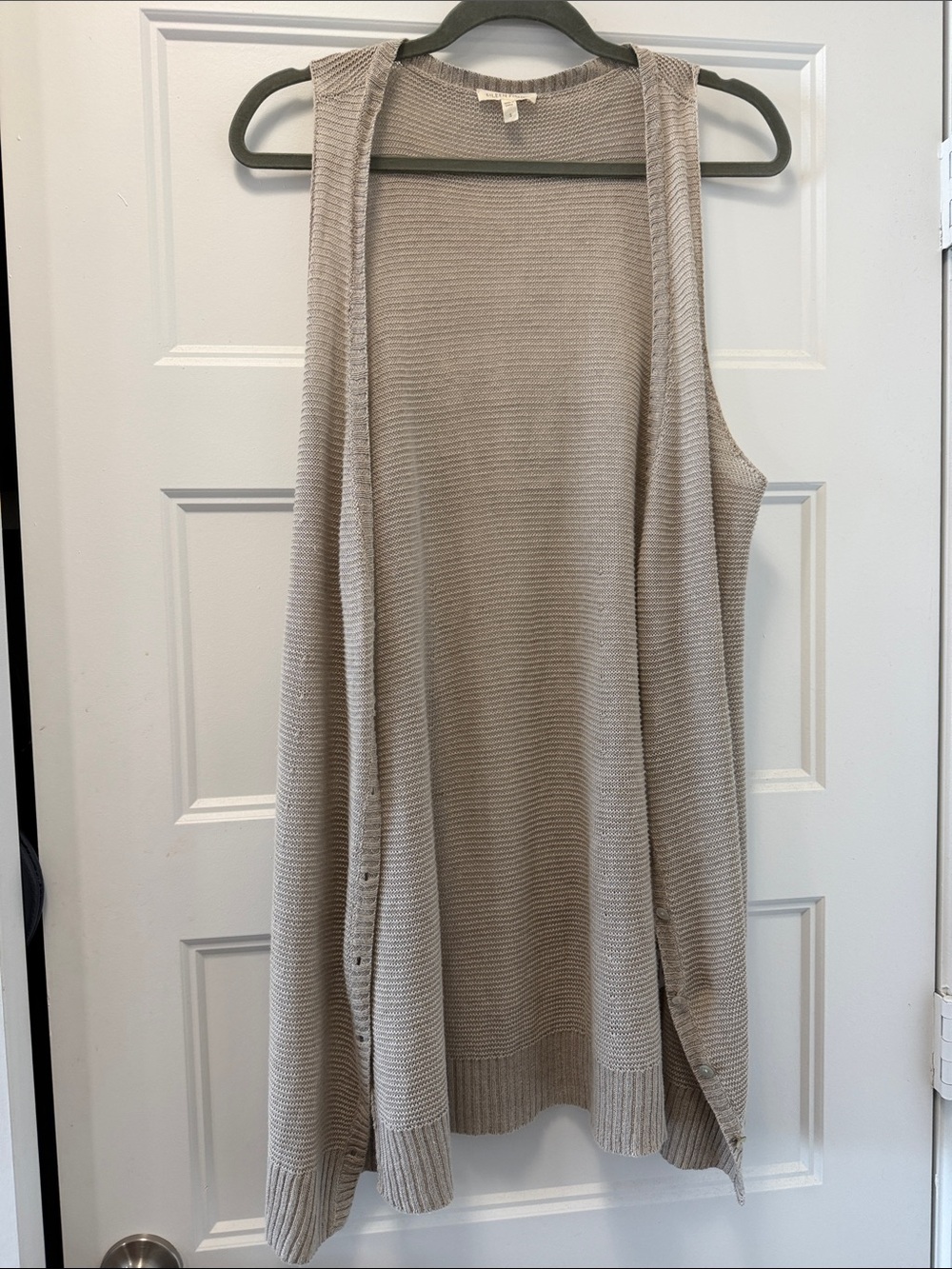 Eileen Fisher Sleeveless Open-Front linen Vest Mid thigh length flax color small